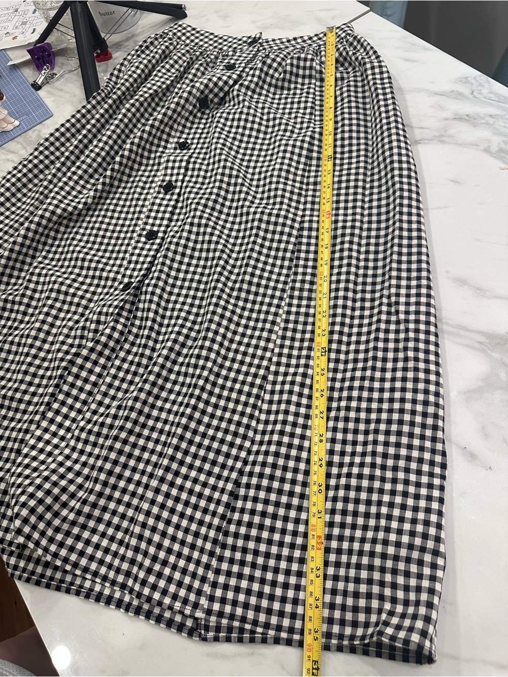 PRIV Women’s Black & White Gingham Maxi Skirt with Front Buttons - Picture 7 of 7